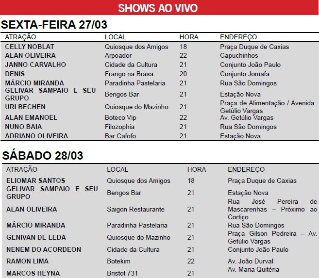 Confira os shows deste fim de semana