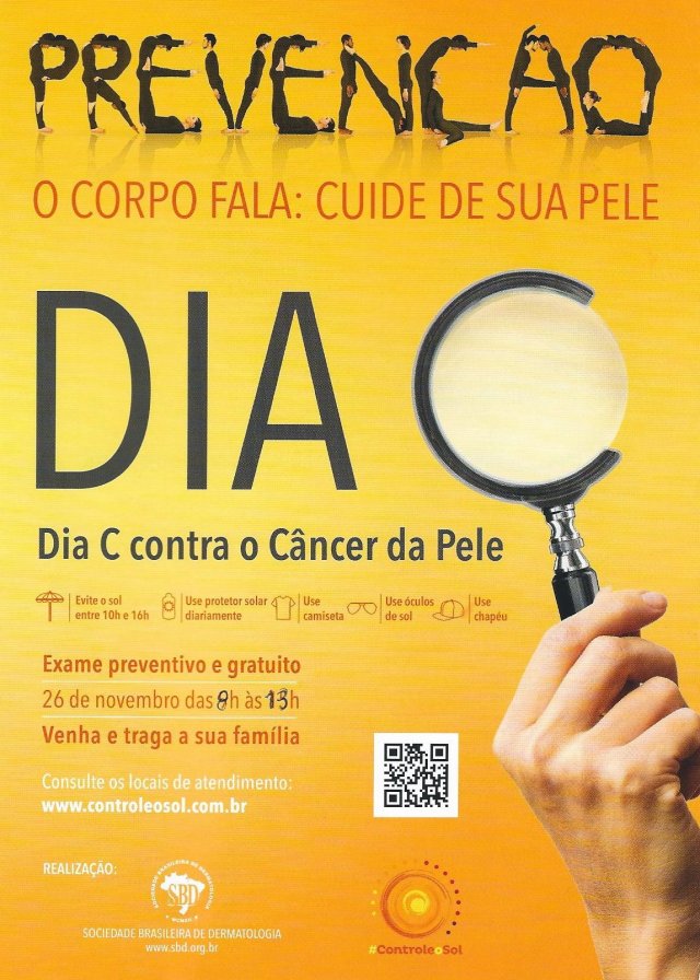 Dia C contra o câncer de pele será realizado no próximo sábado