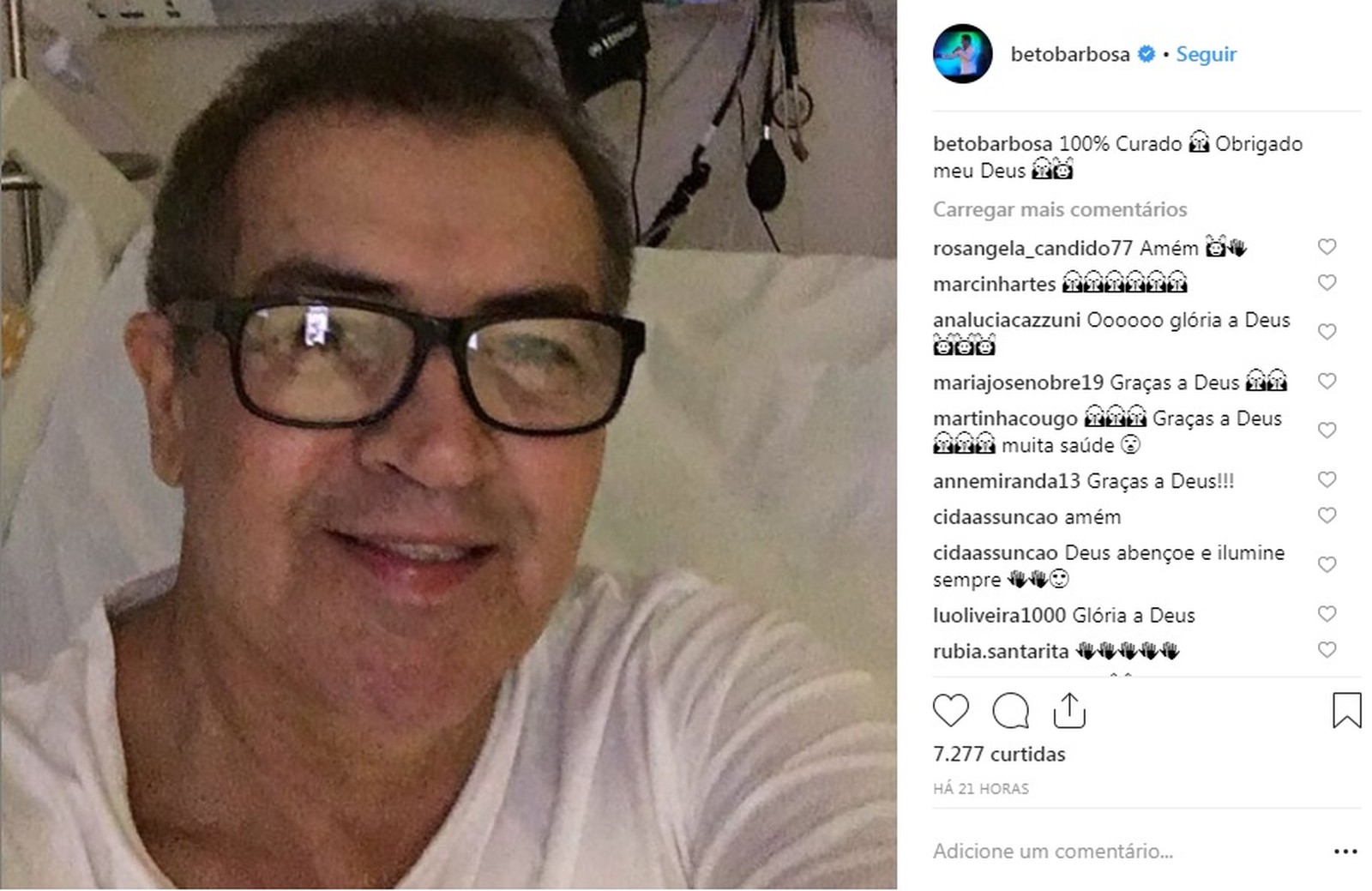 Beto Barbosa diz que está '100% curado' após tratamento de câncer