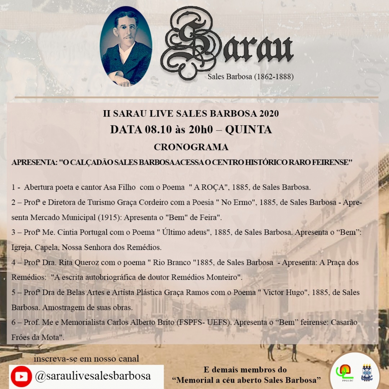 Calçadão da Sales Barbosa é tema de sarau nesta quinta-feira
