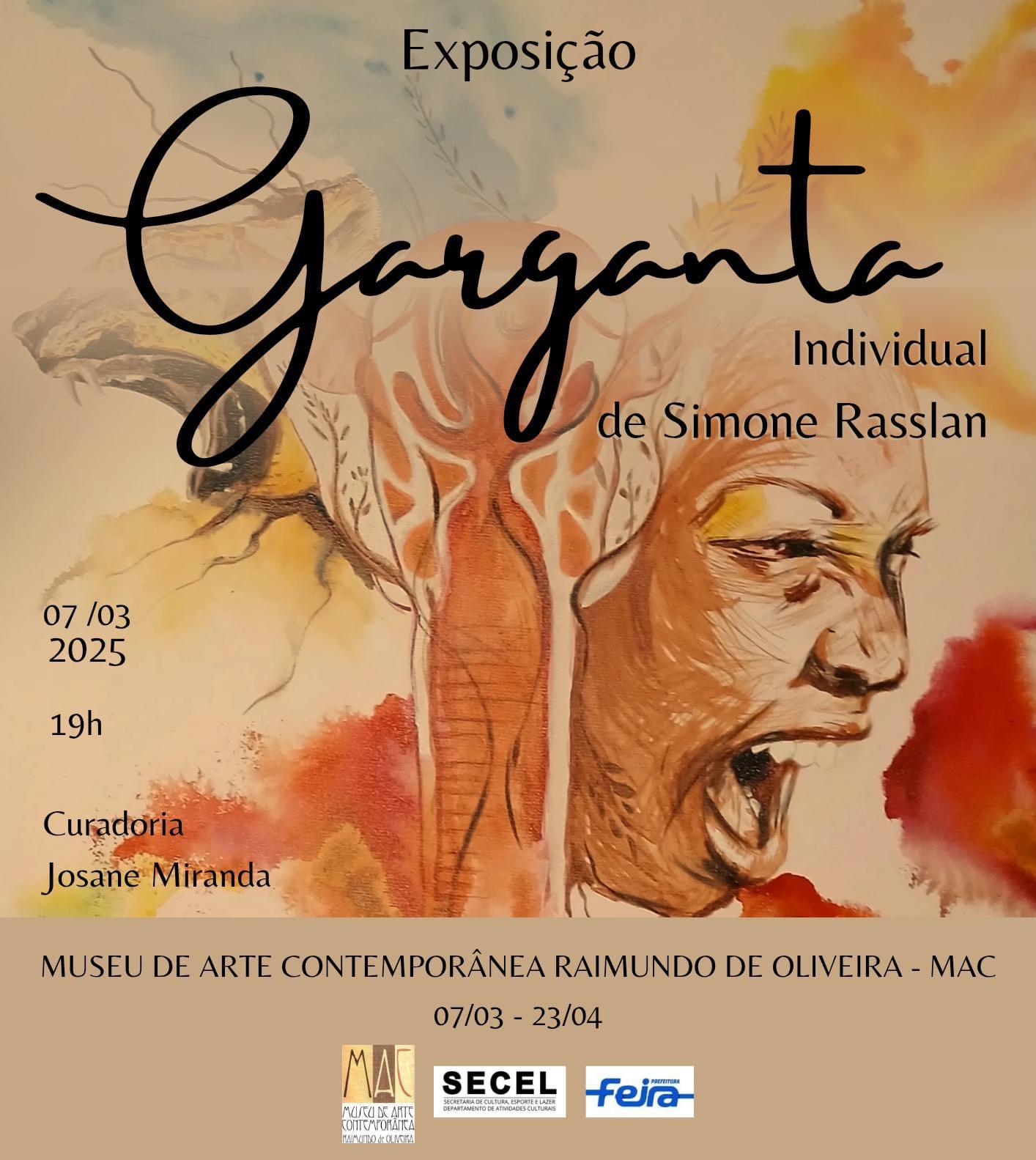 MAC de Feira de Santana expõe Garganta, mostra individual da artista Simone Rasslan