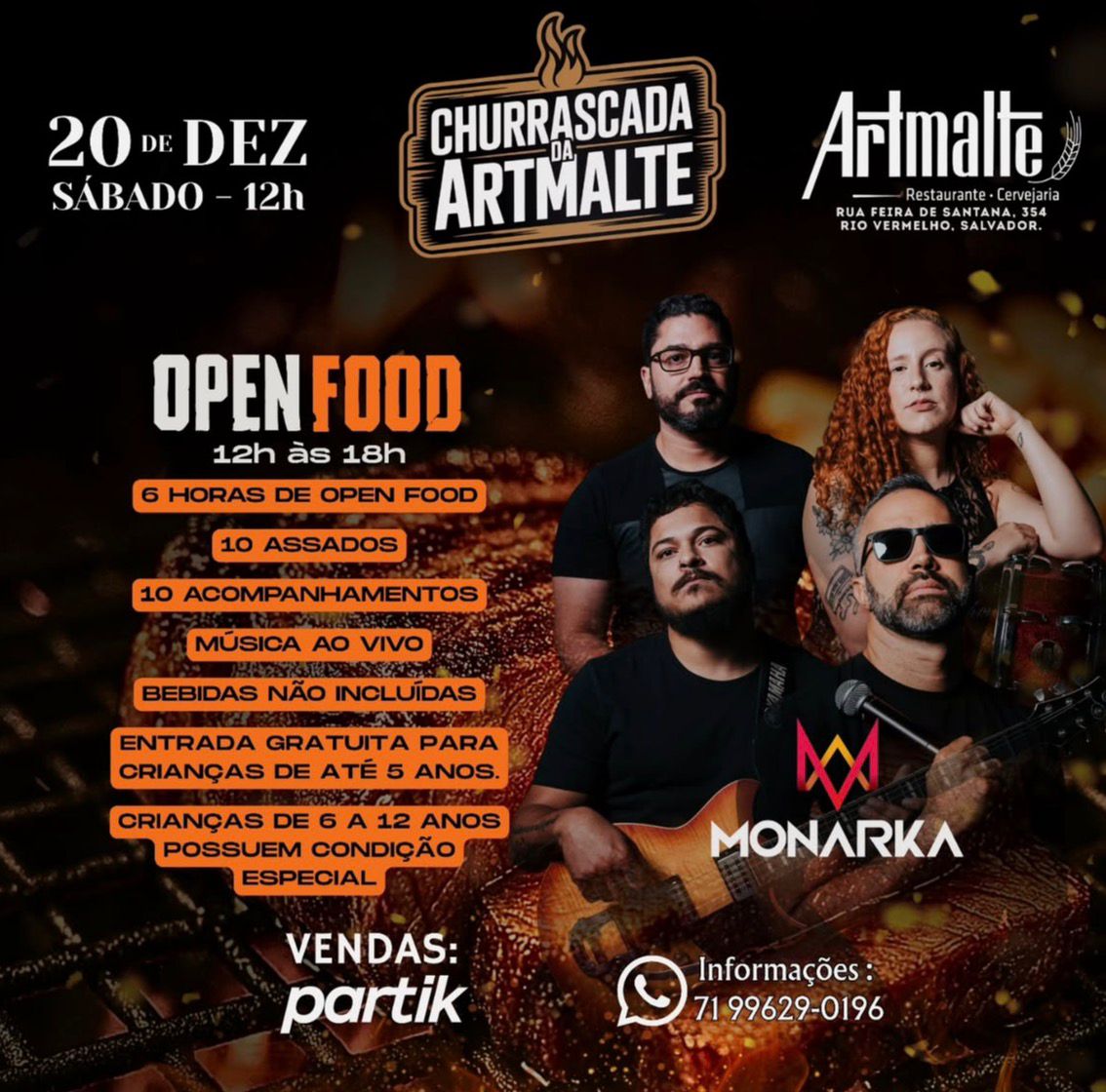 Artmalte promove churrascada com seis horas de open food e música ao vivo no Rio Vermelho