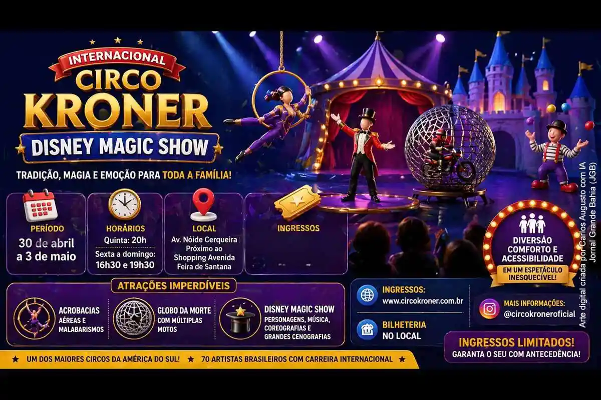 Internacional Circo Kroner apresenta ‘Disney Magic Show’, em Feira de Santana